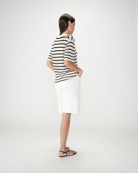 Grace & Mila Short Sleeve Stripe Polo - Black / Ecru