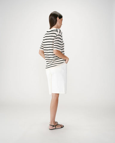 Grace & Mila Short Sleeve Stripe Polo - Black / Ecru