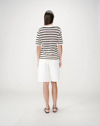 Grace & Mila Short Sleeve Stripe Polo - Black / Ecru