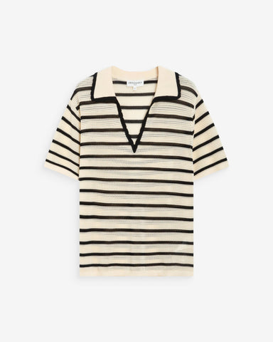 Grace & Mila Short Sleeve Stripe Polo - Black / Ecru