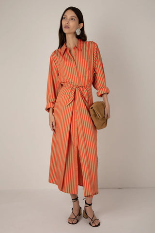 VI.VE.RE Lina Tie Front Shirt Dress - Orange / Sand