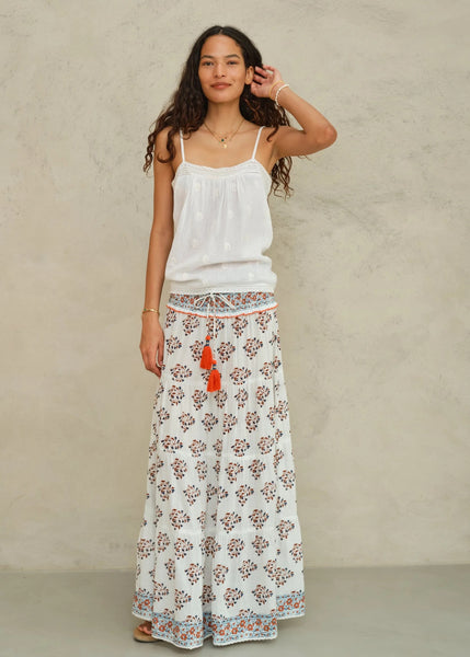 M.A.B.E. Apparel Stella Maxi Skirt - Ecru / Rust