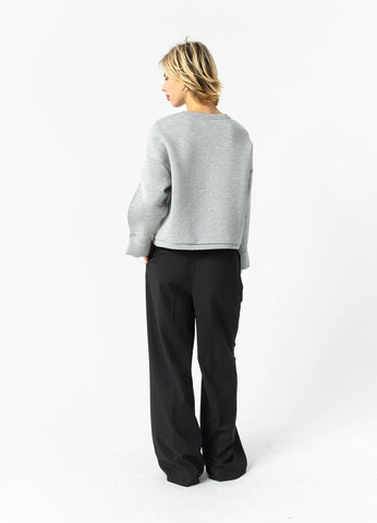 Coster Copenhagen Sweatshirt with Shirt Sleeve Detail - Grey Melange