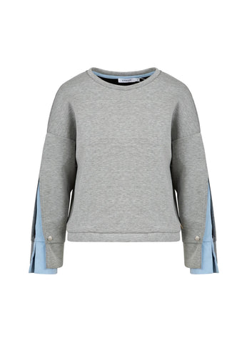 Coster Copenhagen Sweatshirt with Shirt Sleeve Detail - Grey Melange