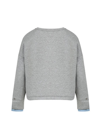 Coster Copenhagen Sweatshirt with Shirt Sleeve Detail - Grey Melange