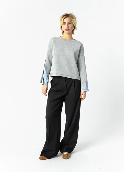 Coster Copenhagen Sweatshirt with Shirt Sleeve Detail - Grey Melange