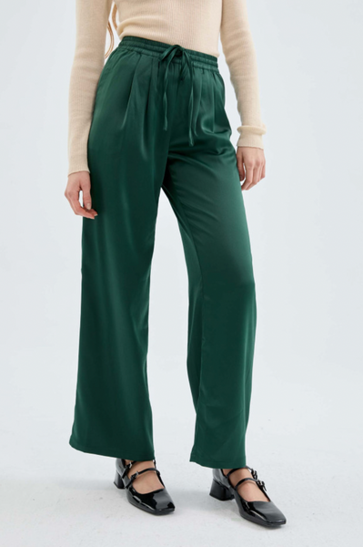 Compania Fantastica Satin Wide Leg Pants Elasticated Waist - Deep Green