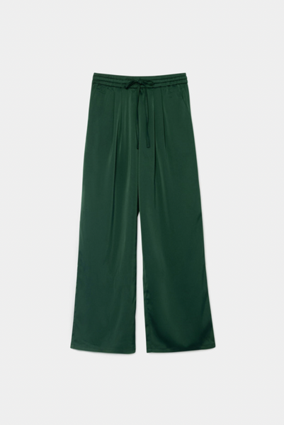 Compania Fantastica Satin Wide Leg Pants Elasticated Waist - Deep Green