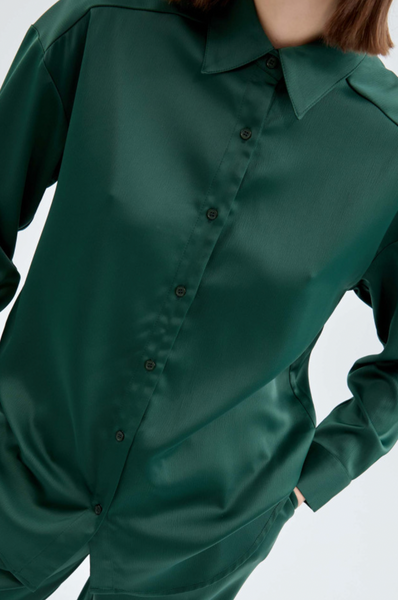 Compania Fantastica Satin Long Sleeve Shirt - Deep Green