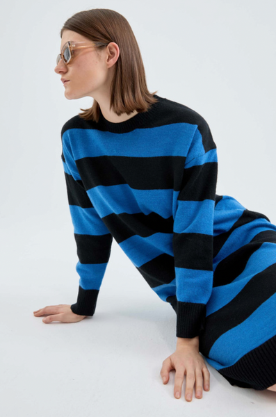Compania Fantastica Striped Knit Midi Dress - Blue / Black
