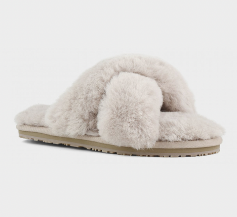 Mou Footwear Criss Cross Faux Fur Slider Slipper - Pink Rose