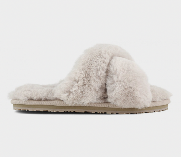 Mou Footwear Criss Cross Faux Fur Slider Slipper - Pink Rose