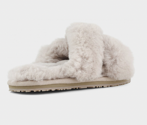 Mou Footwear Criss Cross Faux Fur Slider Slipper - Pink Rose