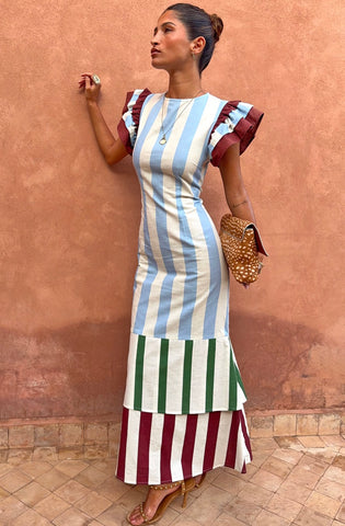 Never Fully Dressed Stripe Alena Midi Dress - Blue Stripe