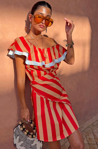 Never Fully Dressed Stripe Mini Dress - Tomato