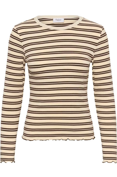 Saint Tropez OlaliaSZ Long Sleeve Top -  Chocolate Brown Ice Stripe