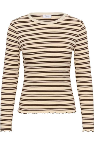 Saint Tropez OlaliaSZ Long Sleeve Top -  Chocolate Brown Ice Stripe