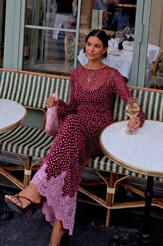 Never Fully Dressed Burgundy Deer Mesh Long Sleeve Top