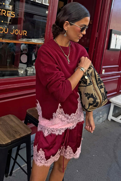 Never Fully Dressed Burgundy Lace Knit Copenhagen Jumper