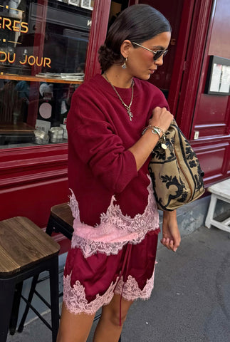 Never Fully Dressed Burgundy Lace Knit Copenhagen Jumper
