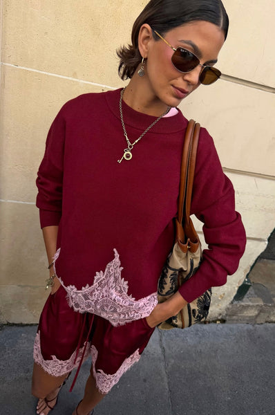 Never Fully Dressed Burgundy Lace Knit Copenhagen Jumper