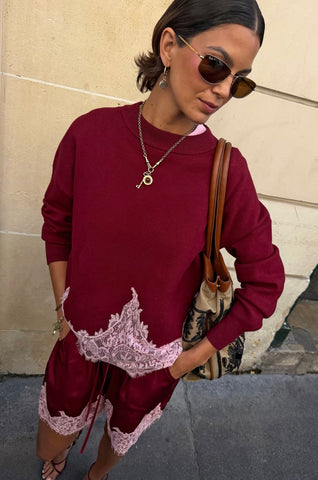 Never Fully Dressed Burgundy Lace Knit Copenhagen Jumper