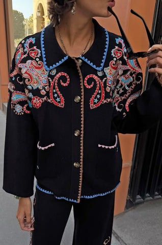 Never Fully Dressed Black Paisley Embroidered Cardigan