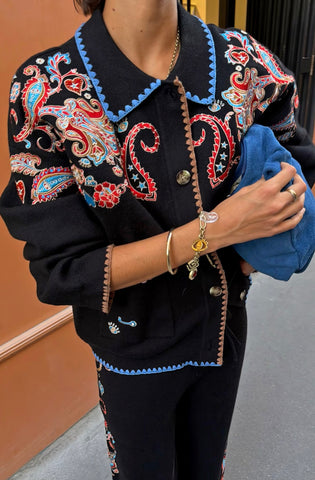 Never Fully Dressed Black Paisley Embroidered Cardigan