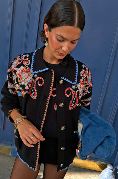 Never Fully Dressed Black Paisley Embroidered Cardigan