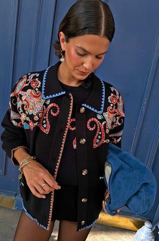Never Fully Dressed Black Paisley Embroidered Cardigan