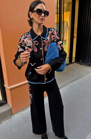 Never Fully Dressed Black Paisley Embroidered Cardigan