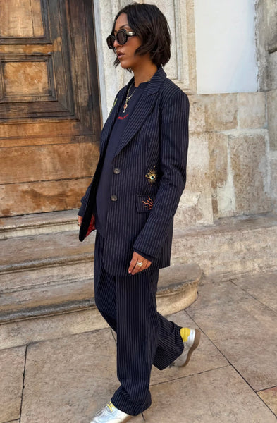 Never Fully Dressed Navy Arden Pinstripe Trouser
