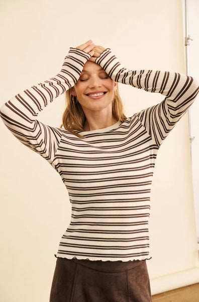 Saint Tropez OlaliaSZ Long Sleeve Top -  Chocolate Brown Ice Stripe