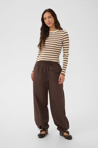 Saint Tropez OlaliaSZ Long Sleeve Top -  Chocolate Brown Ice Stripe