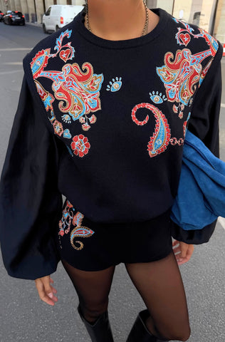 Never Fully Dressed Paisley Embroidered Tank Top - Black