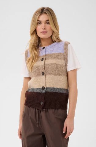 Saint Tropez SeraphinaSZ Waistcoat -  Chocolate Lilac Multi Stripe / Purple