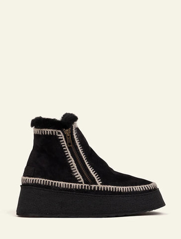 Laidback London Setsu Platform Crochet Ankle Boot  - Black Suede