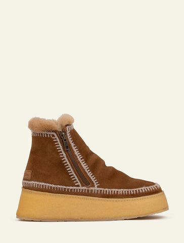 Laidback London Setsu Platform Crochet Ankle Boot Nutmeg Suede  - Wheat