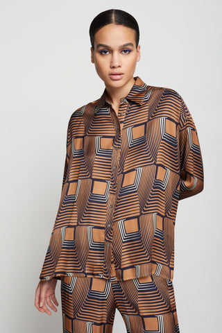 Ottod'ame Graphic Printed Shirt - Camel / Navy