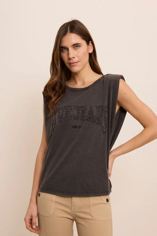 FIVE Paris Embroidered Sleeveless T-Shirt - Acid Grey