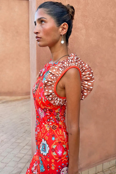Never Fully Dressed Frida Midi Dress - Tomato Tapestry