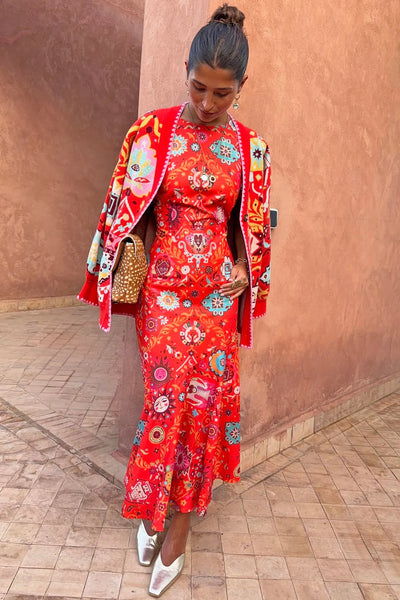 Never Fully Dressed Frida Midi Dress - Tomato Tapestry