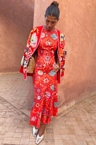 Never Fully Dressed Frida Midi Dress - Tomato Tapestry