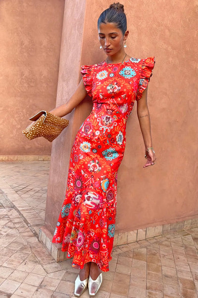Never Fully Dressed Frida Midi Dress - Tomato Tapestry