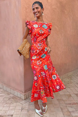 Never Fully Dressed Frida Midi Dress - Tomato Tapestry