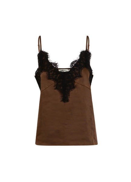Coster Copenhagen Camisole with Lace Detail - Dark Brown