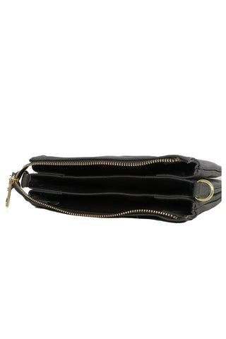 Italian Leather Triple Section Crossbody Bag - Dark Grey