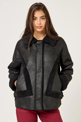 FIVE Paris Venise Faux Sheepskin Jacket - Black