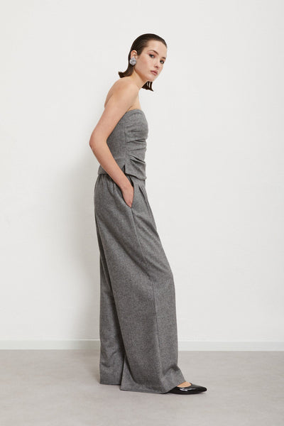 Ottod'Ame Wide Leg Palazzo Wool Trousers - Grey