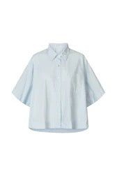 Rabens Saloner Berte Poplin Curved Hem Shirt - Light Blue